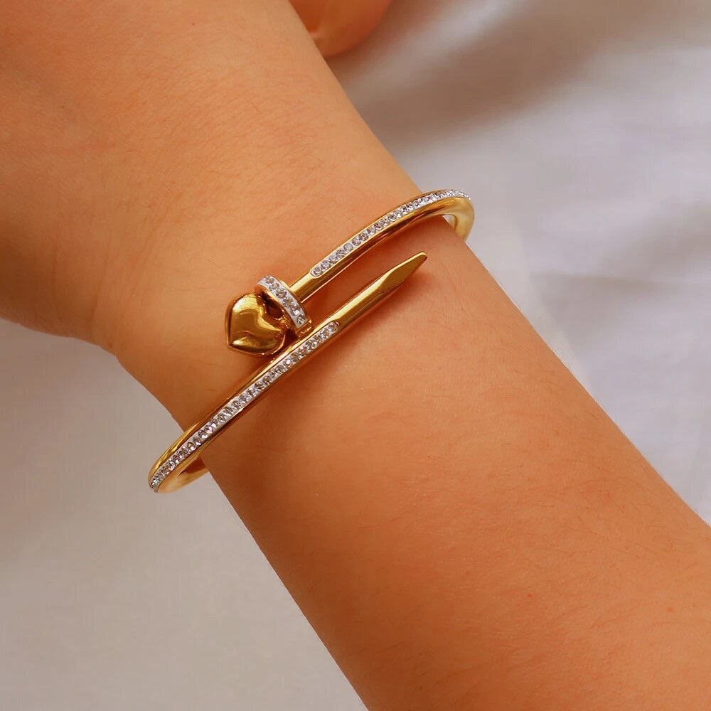 18k gold filled cz paved stone design bangle- bracelet